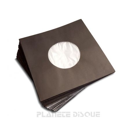 100 Pochettes vinyle 45T noires doublées avec trou