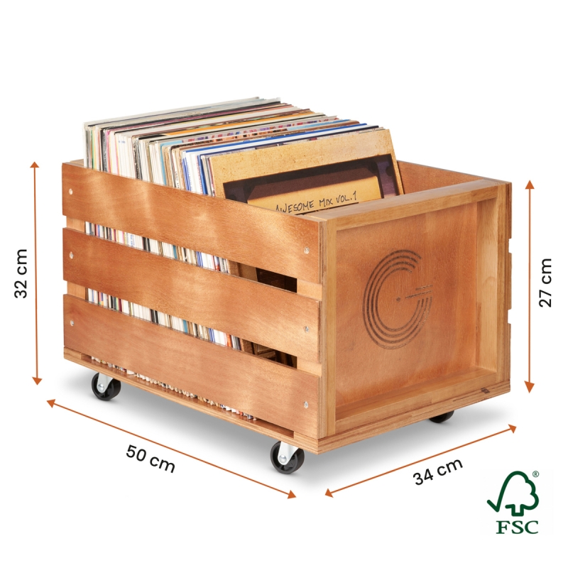 Caisse de rangement en bois pour disques vinyle